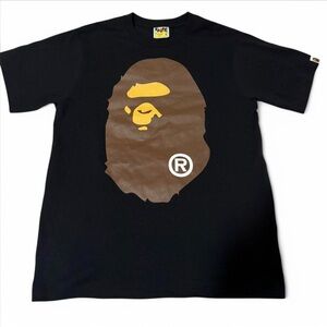 A Bathing Ape Black BIG HEAD T-Shirt with Brown and Yellow Logo